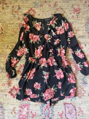 Forever 21 Black Romper with Pink Floral Print